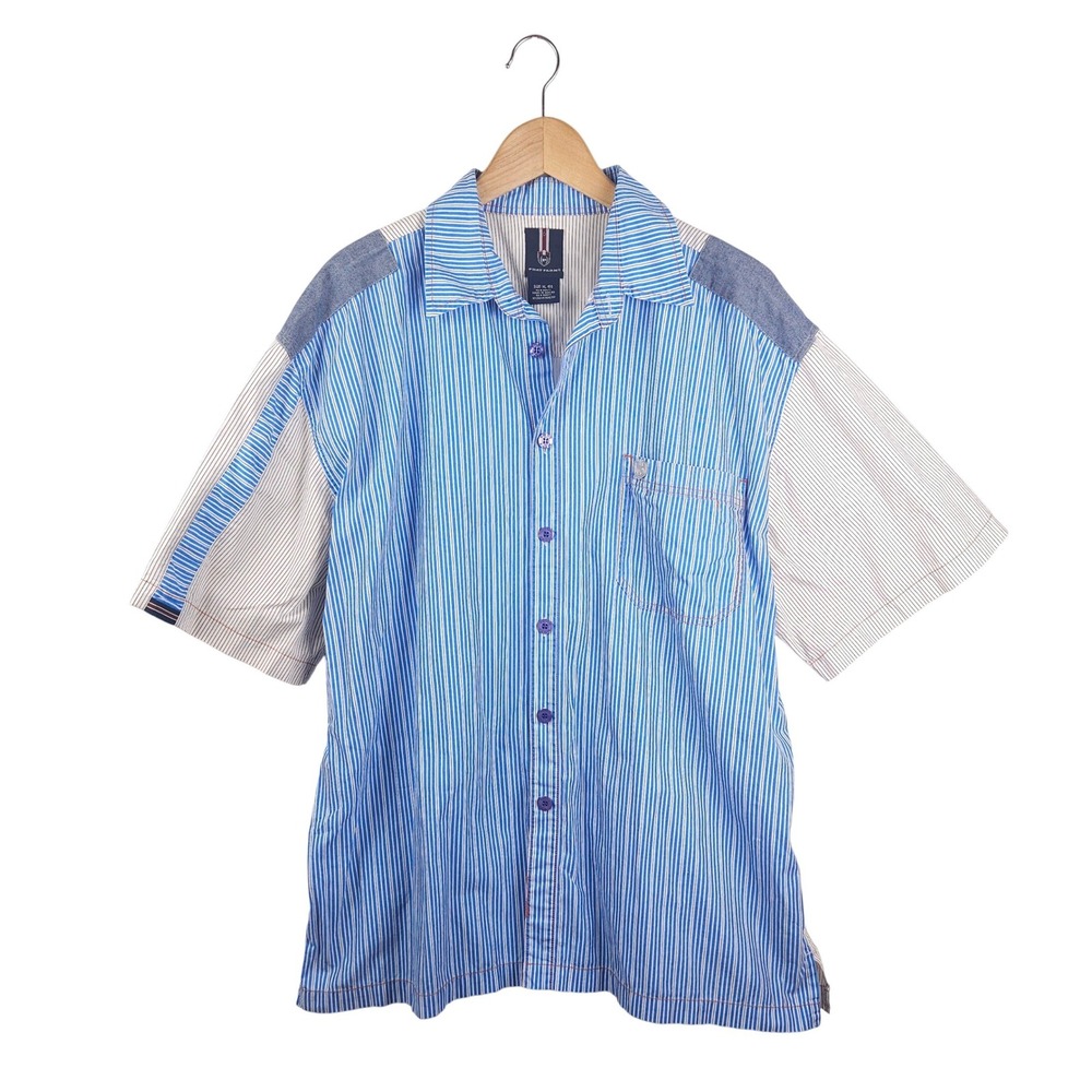 Phat Farm Shirt Men's XL Button Down Short‎ Sleeve Striped Spell Out Y2K Vintage